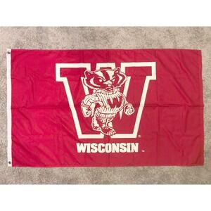 Wisconsin Badgers NCAA College Flag Banner Red White Mascot Man Cave Decor 57x35
